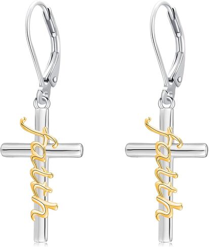 Midir&Etain Cross Earrings 925 Sterling Silver Gold Black Christian Faith Dangle Earrings Christian Religious Jewelry Christmas Gift for Women in Saudi Arabia