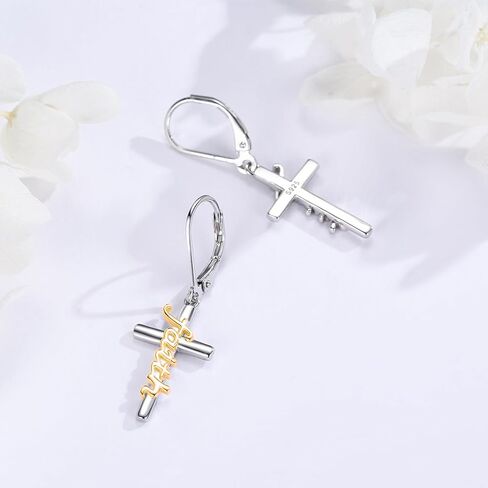 Midir&Etain Cross Earrings 925 Sterling Silver Gold Black Christian Faith Dangle Earrings Christian Religious Jewelry Christmas Gift for Women in Saudi Arabia