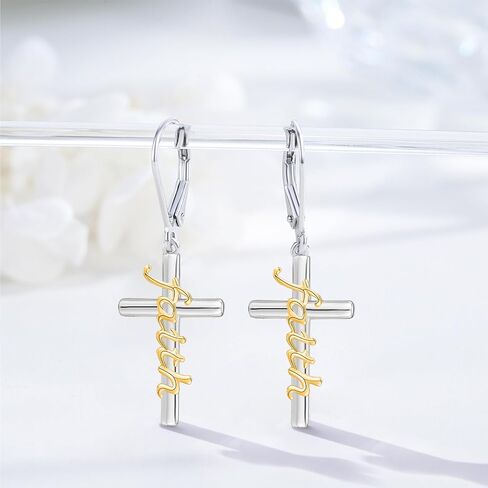 Midir&Etain Cross Earrings 925 Sterling Silver Gold Black Christian Faith Dangle Earrings Christian Religious Jewelry Christmas Gift for Women in Saudi Arabia