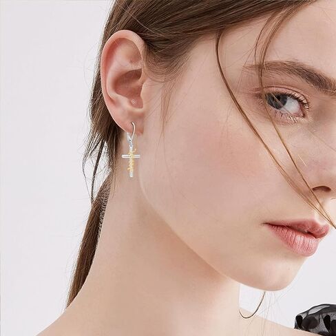 Midir&Etain Cross Earrings 925 Sterling Silver Gold Black Christian Faith Dangle Earrings Christian Religious Jewelry Christmas Gift for Women in Saudi Arabia