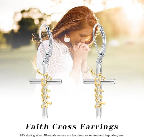 Midir&Etain Cross Earrings 925 Sterling Silver Gold Black Christian Faith Dangle Earrings Christian Religious Jewelry Christmas Gift for Women in Saudi Arabia