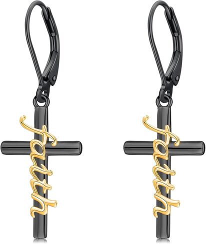 Midir&Etain Cross Earrings 925 Sterling Silver Gold Black Christian Faith Dangle Earrings Christian Religious Jewelry Christmas Gift for Women in Kuwait