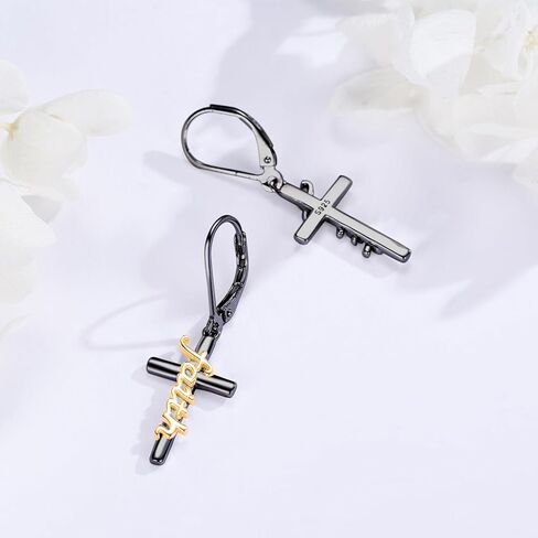 Midir&Etain Cross Earrings 925 Sterling Silver Gold Black Christian Faith Dangle Earrings Christian Religious Jewelry Christmas Gift for Women in Kuwait