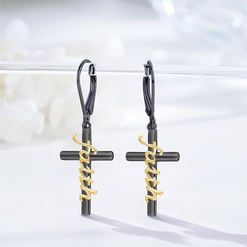 Midir&Etain Cross Earrings 925 Sterling Silver Gold Black Christian Faith Dangle Earrings Christian Religious Jewelry Christmas Gift for Women in Kuwait