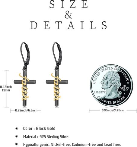 Midir&Etain Cross Earrings 925 Sterling Silver Gold Black Christian Faith Dangle Earrings Christian Religious Jewelry Christmas Gift for Women in Kuwait