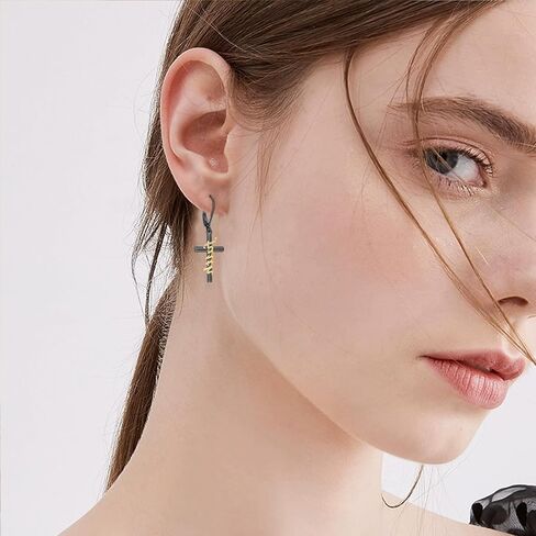 Midir&Etain Cross Earrings 925 Sterling Silver Gold Black Christian Faith Dangle Earrings Christian Religious Jewelry Christmas Gift for Women in Kuwait