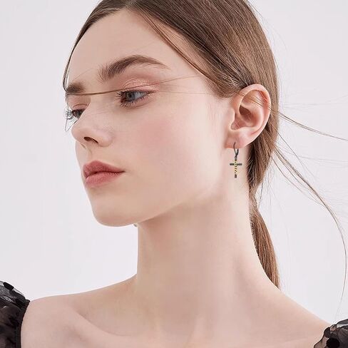 Midir&Etain Cross Earrings 925 Sterling Silver Gold Black Christian Faith Dangle Earrings Christian Religious Jewelry Christmas Gift for Women in Kuwait