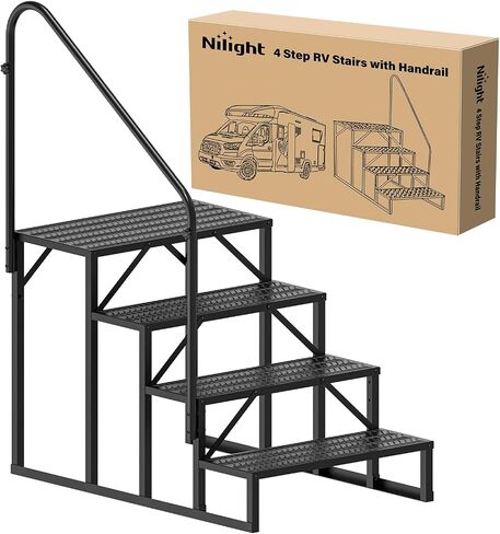 Nilight RV Steps with Handrail, 2 Steps Hot Tub Steps Outdoor RV Stairs Step Portable Mobile Motor Home Stairs for Camper Travel Trailers Dock Entry Steps 5th Wheel RV Porch with Anti-Slip Handrail in Saudi Arabia