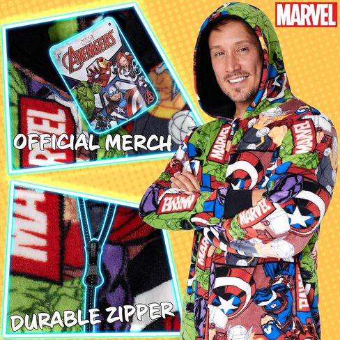 Marvel One Piece Pajamas Fleece Jumpsuit Lounge Wear Iron Man Hulk Groot Sleepwear Gifts for Men in Saudi Arabia