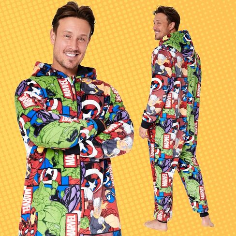 Marvel One Piece Pajamas Fleece Jumpsuit Lounge Wear Iron Man Hulk Groot Sleepwear Gifts for Men in Saudi Arabia
