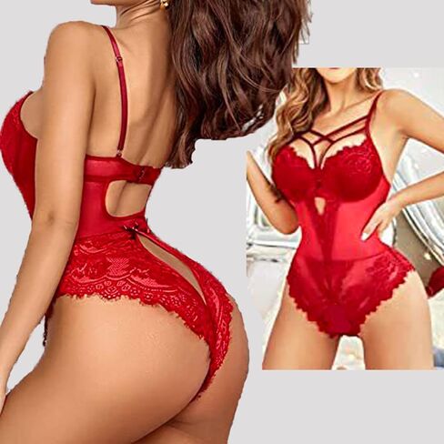 Woman Lace Bodysuit One Piece Floral Babydoll Snap Crotch Lingerie Deep V Teddy Nightgown Boudoir Outfits in Saudi Arabia