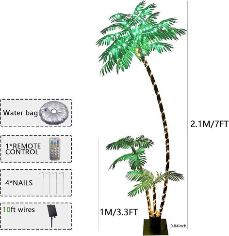 7ft Solar Tree Flight Tree ، Decor Room Decor 260led Christmas Tree ، 3 جذوع أشجار نخيل اصطناعية للفناء الخارجي ، والزخارف الداخلية ، والحديقة الخارجية ، وحمام سباحة in Kuwait