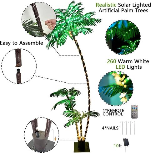 7ft Solar Tree Flight Tree ، Decor Room Decor 260led Christmas Tree ، 3 جذوع أشجار نخيل اصطناعية للفناء الخارجي ، والزخارف الداخلية ، والحديقة الخارجية ، وحمام سباحة in Kuwait