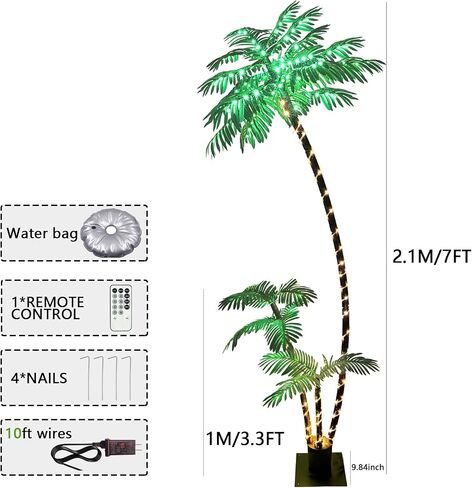 7ft Solar Lighted Palm Tree, Home Room Decor 260LED Christmas Tree, 3 Trunks Artificial Palm Trees for Outside Patio, Indoor Decorations, Outdoor Garden, Pool in Saudi Arabia