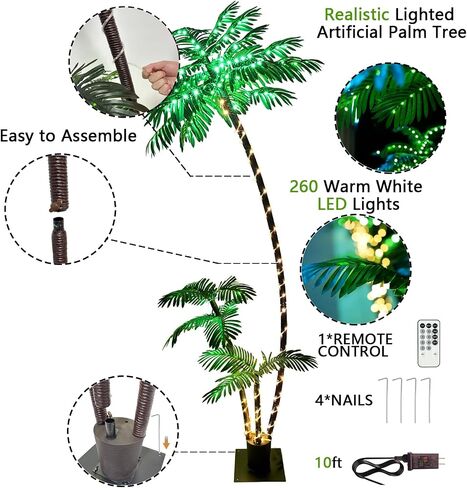 7ft Solar Lighted Palm Tree, Home Room Decor 260LED Christmas Tree, 3 Trunks Artificial Palm Trees for Outside Patio, Indoor Decorations, Outdoor Garden, Pool in Saudi Arabia