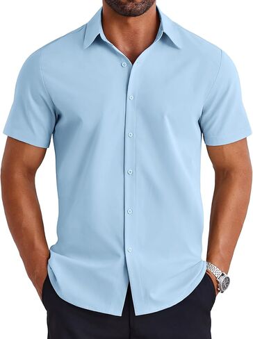 قميص رجالي من COOFANDY بأكمام قصيرة وأزرار سفلية، قميص صيفي كاجوال in Kuwait