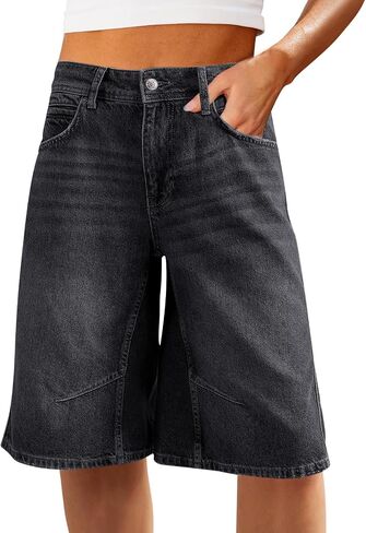 Cicy Bell Womens Summer Wide Leg Denim Shorts Casual Loose Mid Rise Jorts Bermuda Knee Length Jeans Shorts in Saudi Arabia