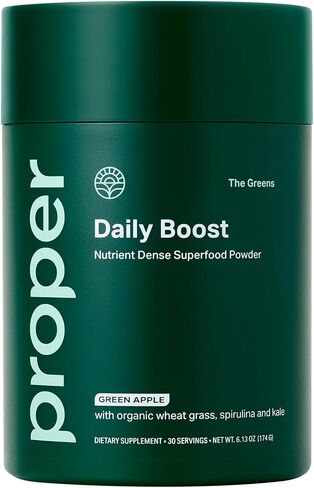 Proper, The Greens Daily Boost Organic Greens Powder. Whole Food, Apple Flavor Veggie Powder Superfood with Wheatgrass, Spirulina, Chlorella, Probiotics. Daily Drink Mix for Wellness and Digestion in Saudi Arabia