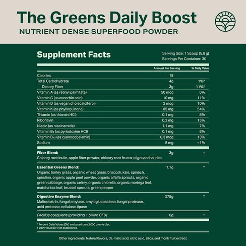Proper, The Greens Daily Boost Organic Greens Powder. Whole Food, Apple Flavor Veggie Powder Superfood with Wheatgrass, Spirulina, Chlorella, Probiotics. Daily Drink Mix for Wellness and Digestion in Saudi Arabia