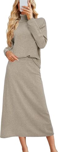 Arach & Cloz Womens 2 قطعة سبينتات مجموعات Turtleneck Tops Long Maxi Skirt Disual Fall Fashion 2024 Outfits in Saudi Arabia