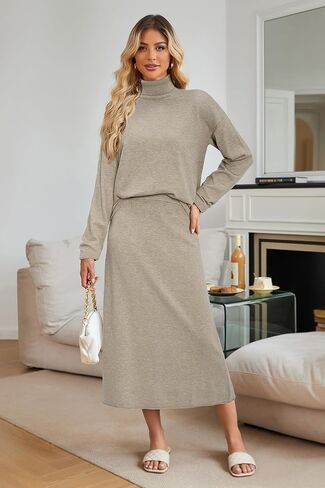 Arach & Cloz Womens 2 قطعة سبينتات مجموعات Turtleneck Tops Long Maxi Skirt Disual Fall Fashion 2024 Outfits in Saudi Arabia