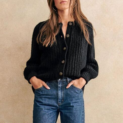 سترات الكارشيه كارديجان للنساء قمم مكتنزة مكتنزة طاقم الأكمام طويلة الأكمام أسفل السترات المفتوحة معطفًا أماميًا in Kuwait