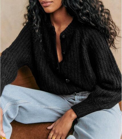 سترات الكارشيه كارديجان للنساء قمم مكتنزة مكتنزة طاقم الأكمام طويلة الأكمام أسفل السترات المفتوحة معطفًا أماميًا in Kuwait