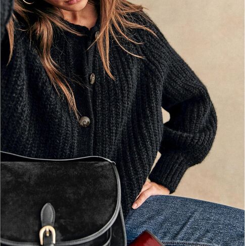 سترات الكارشيه كارديجان للنساء قمم مكتنزة مكتنزة طاقم الأكمام طويلة الأكمام أسفل السترات المفتوحة معطفًا أماميًا in Kuwait