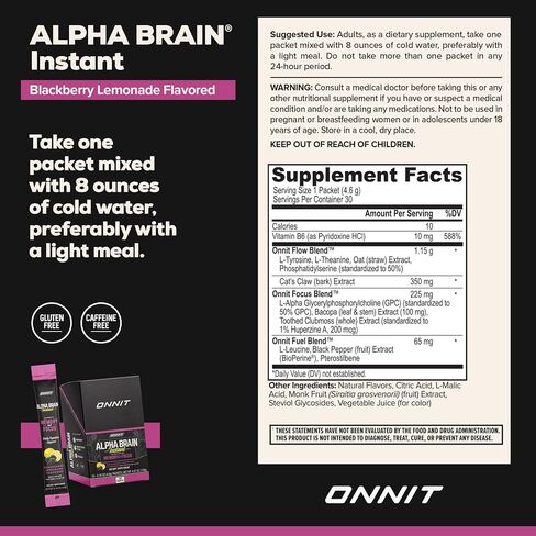 ONNIT Alpha Brain Instant - Pineapple Punch Flavor - Nootropic Brain Booster Memory Supplement - Brain Support for Focus, Energy & Clarity - Alpha GPC Choline, Cats Claw, L-Theanine, Bacopa - 30ct in Saudi Arabia