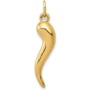 Solid 14K Yellow Gold Italian Horn Charm (0.2 x 0.98 Inches)