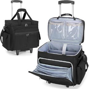 Trunab Rolling Teacher Bag with Expandable File Pocket and Detachable Trolley, Teacher Tote Bag with Wheels for up to 15.6 Inches Laptop (Patented Design) (Black)