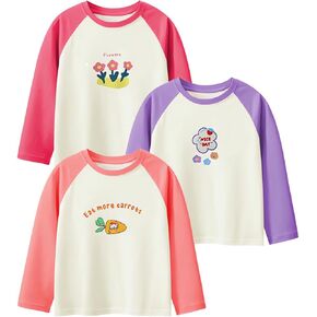 Girls Boys Children 3 Pack Longsleeve Cotton O-Neck T-Shirt Pattern Casual Shirt Sets