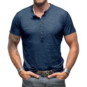 Mens Henley Shirts Short Sleeve 8 Buttons T-Shirts Casual Basic Lightweight Pullover Top