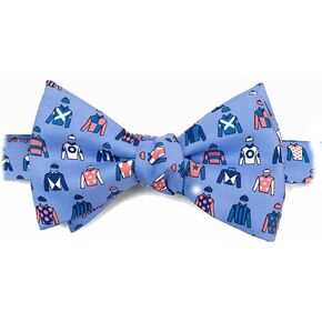 Men's 100% Silk Light Blue Horse Racing Derby Day Novelty Self Tie Bow Tie