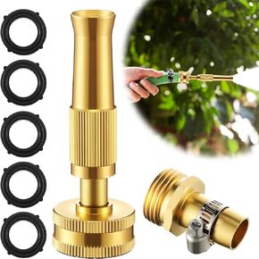Dreyoo Brass Hose Nozzles, Garden Hose Repair Kit with Clamps,4 Adjustable Heavy Duty Garden Tube Nozzle Sprayer Outdoor, Male Brass Tube Connector for Fit for 3/4 or 5/8 Water Line with 5 Washers