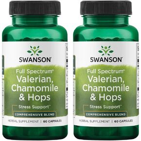 Swanson Valerian, Chamomile & Hops - Full Spectrum Herbal Supplement Promoting Relaxation & Comfort - Natural Formula Supporting Mind & Body Wellness - (60 Capsules) (2 Pack)