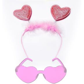 Red Heart Headband Sunglasses Sequin Set,Valentine‘s Day Halloween Cosplay Costume Accessories For Women Girls