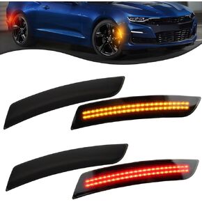 LED Front&Rear Fender LED Side Marker Lights Kit for Camaro 2016-2023, Replacement for Cadillac CTS/ATS (2015-2022),Smoked Lens Side Bumper Marker Lamps,2pcs (White)