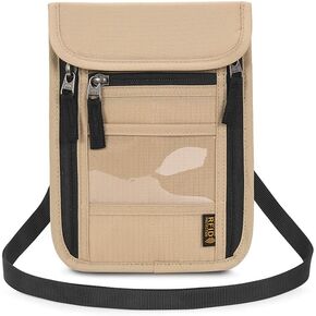 Passport Holder for Travel, Neck Pouch Travel Wallet With RFID Blocking, Waterproof Lightweight Passport Wallet for Women and Men (Khaki)