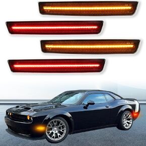 Amber&Red LED Front & Rear Fender Side Marker Lights Kit for for Dodge Challenger 2015-2023 Bed Fender Side Markers,Smoked Lens Side Bumper Marker Lamps,4pcs (Red Amber)