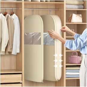 Space Saving Hanging Garment Bag with Self Compression Zipper, Thick Dustproof Garment Bags for Hanging Clothes, Space Saving Garment Bags with Compression Zip Technology (Beige, 44 * 23 * 6IN)