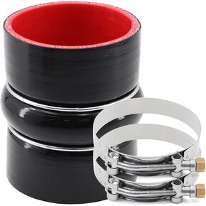 Straight Black Silicone Hump Coupler ID 3 to 3 inches 4 Layers of Polyester Reinforcement Suitable High Level Turbo Pipe with 2 T-Bolt Clamps
