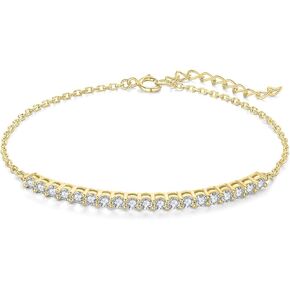 JewelryPalace 2.5mm Round Cut Cubic Zirconia Adjustable Link Bar Bracelet for Women, 14k White Yellow Rose Gold Plated 925 Sterling Silver ID Bracelet for Girls, Anniversary Jewelry Gift VVS D-F in Kuwait