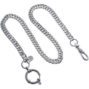 Stainless Steel Pocket Watch Chain Albert Chain with Steel Double Cuban Link Chain Chain, Steel Albert Swivel Clasp, Steel Spring Ring Clasp FCS78