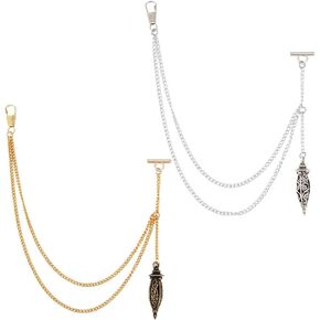 2 Colors Pocket Watch Chain with Vintage Hollow Pendant Metal Vest Chain for Men Curb Link with T Bar and Lobster Clasps for Pocket Watch Birthday Gift