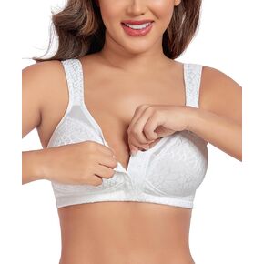 Women’s Minimizer Bra Front-Close Bras Wireless Full Figure Wirefree Large Bust Bra Jacquard Support Back Posture