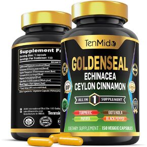 Goldenseal Root Supplement - 7in1 Formula - Combine with Echinacea, Ceylon Cinnamon, Turmeric, Papaya, Gotu Kola & Black Pepper - Digestive Health Support - 150 Capsules for 5 Months Supply