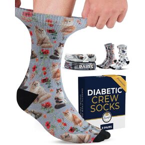 Pembrook Playful Prints Premium Diabetic Socks for Women and Men, Wide Non Binding Crew Neuropathy Socks for Women, 2 Pairs