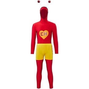 MelangCos Men's El Chapulin Colorado Cosplay Costume Superhero Red Jumpsuit Halloween Outfit