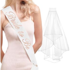 XO ، Fetti White Bridal Veil + Sash Kit ، Rose Gold Foil | البكالوريوس ملحق الشعر ، عصابة رأس دش الزفاف ، ملابس عشاء بروفة ، هدية الخطوبة